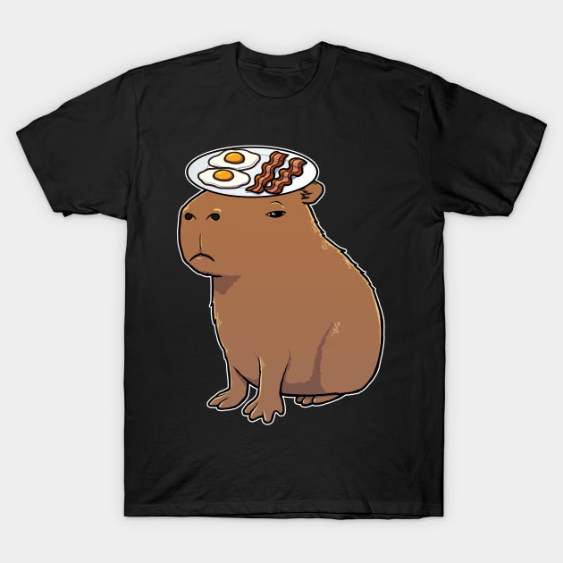 Capybara with Bacon and Eggs on its head T-Shirt by capydays